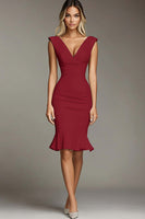 Laden Sie das Bild in den Galerie-Viewer, Weißes Figurbetontes Kurzes Standesamtkleid mit V-Ausschnitt