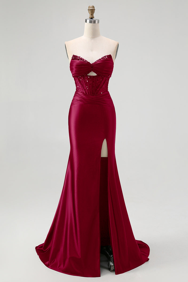 Laden Sie das Bild in den Galerie-Viewer, Trägerloses Pailletten Schwarzes Korsett Meerjungfrau Ballkleid