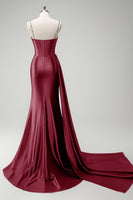 Laden Sie das Bild in den Galerie-Viewer, Glitzerndes dunkelgrünes Meerjungfrauen Pailletten Satin Abendkleid mit Schlitz