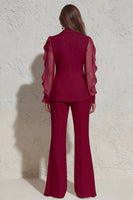 Laden Sie das Bild in den Galerie-Viewer, Weißer Notched Revers Rüschen Slim Fit langer Tüll-Damenanzug