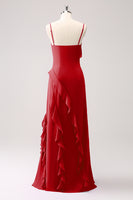 Laden Sie das Bild in den Galerie-Viewer, Tahiti Spaghettiträger mit Rüschen Chiffon Langes Brautjungfernkleid mit Schlitz