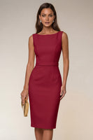 Laden Sie das Bild in den Galerie-Viewer, Elfenbeinfarbener Bodycon Bateau-Ausschnitt Midi-Arbeitskleid mit ärmellosem Kleid