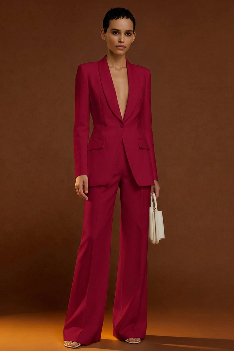 Laden Sie das Bild in den Galerie-Viewer, Elfenbein Schal Revers Zweiteilige Einreihige Damen Arbeitsanzüge