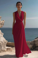 Laden Sie das Bild in den Galerie-Viewer, Weißes Langes Standesamtkleid mit V-Ausschnitt und Rüschen