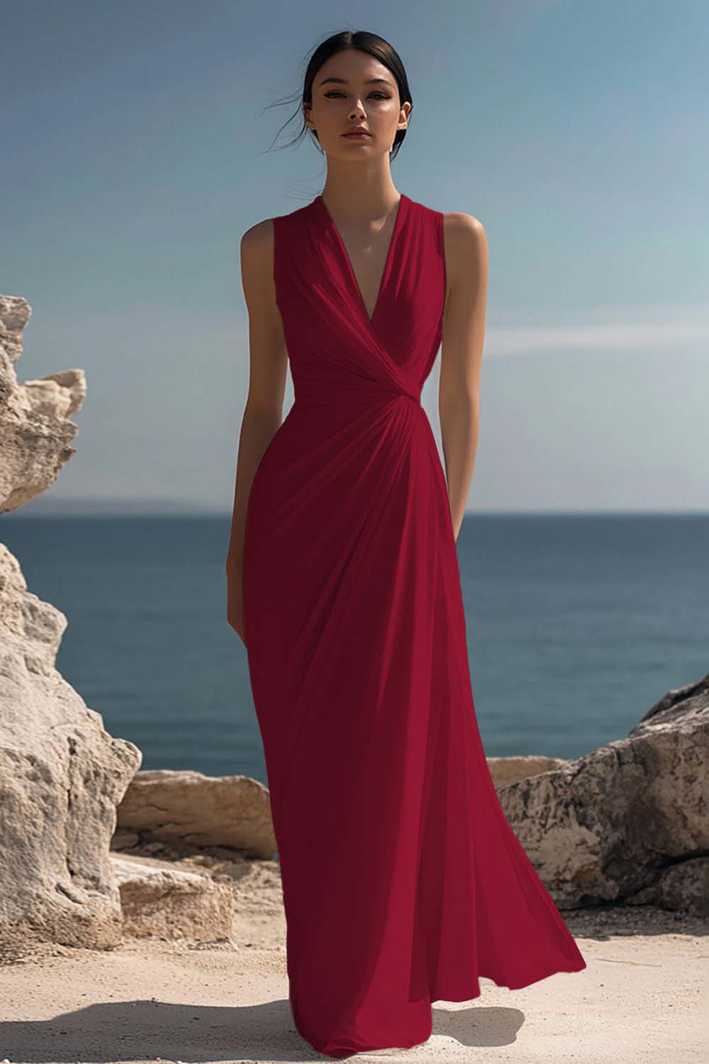 Laden Sie das Bild in den Galerie-Viewer, Weißes Langes Standesamtkleid mit V-Ausschnitt und Rüschen