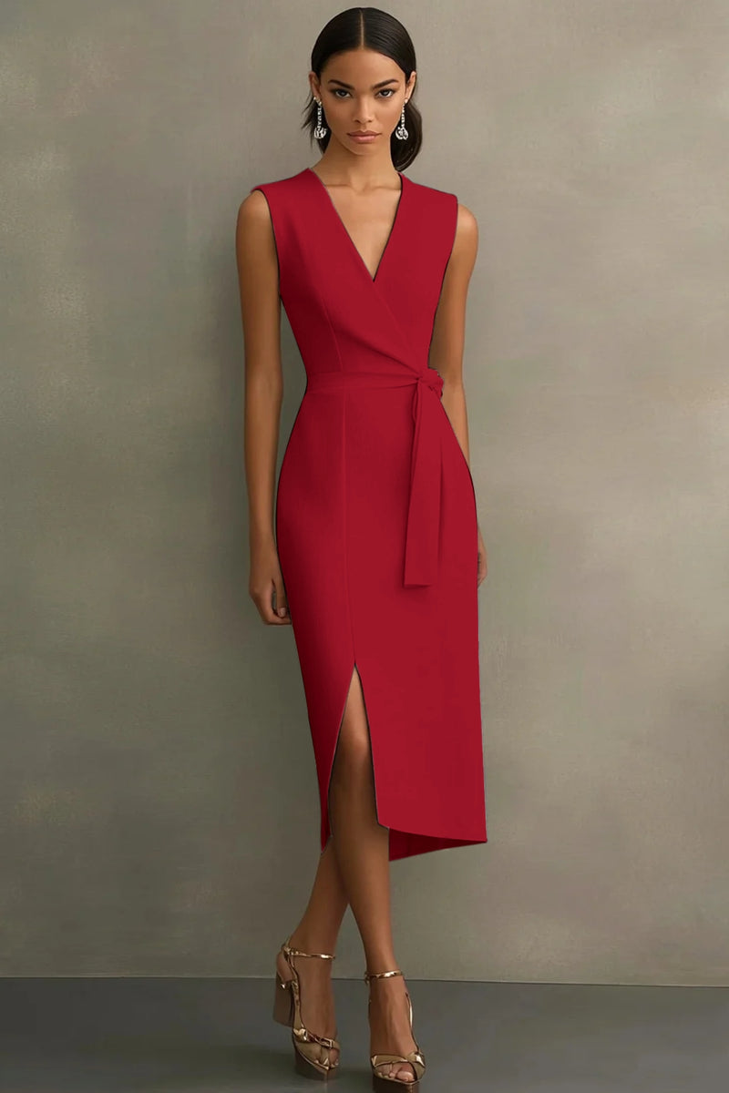 Laden Sie das Bild in den Galerie-Viewer, Weißes Satin Standesamtkleid mit V-Ausschnitt und Gürtel