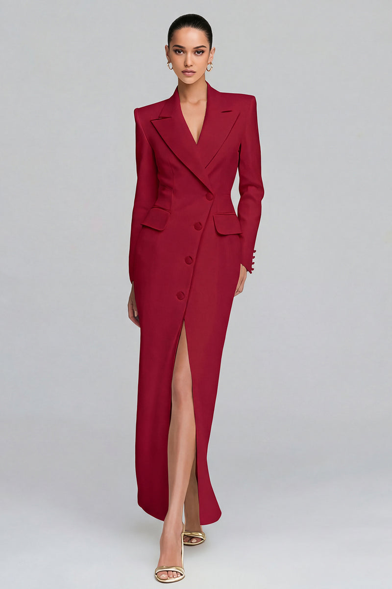 Laden Sie das Bild in den Galerie-Viewer, Elfenbein Revers Scheide Langarm Blazer Kleid mit Schlitz