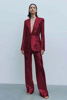 Laden Sie das Bild in den Galerie-Viewer, Glitzernde Goldene 2-teilige Gipfelrevers Damen Ballanzüge