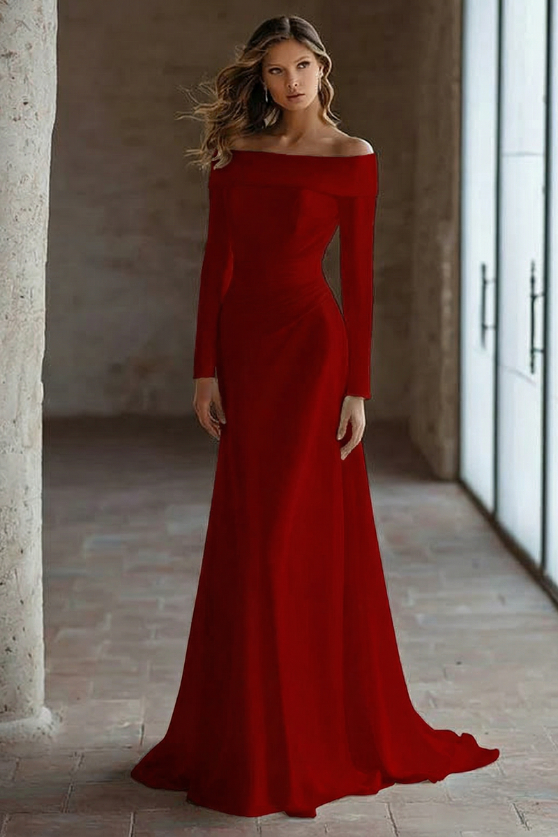Laden Sie das Bild in den Galerie-Viewer, Elfenbein Schulterfreies Langärmeliges Brautkleid