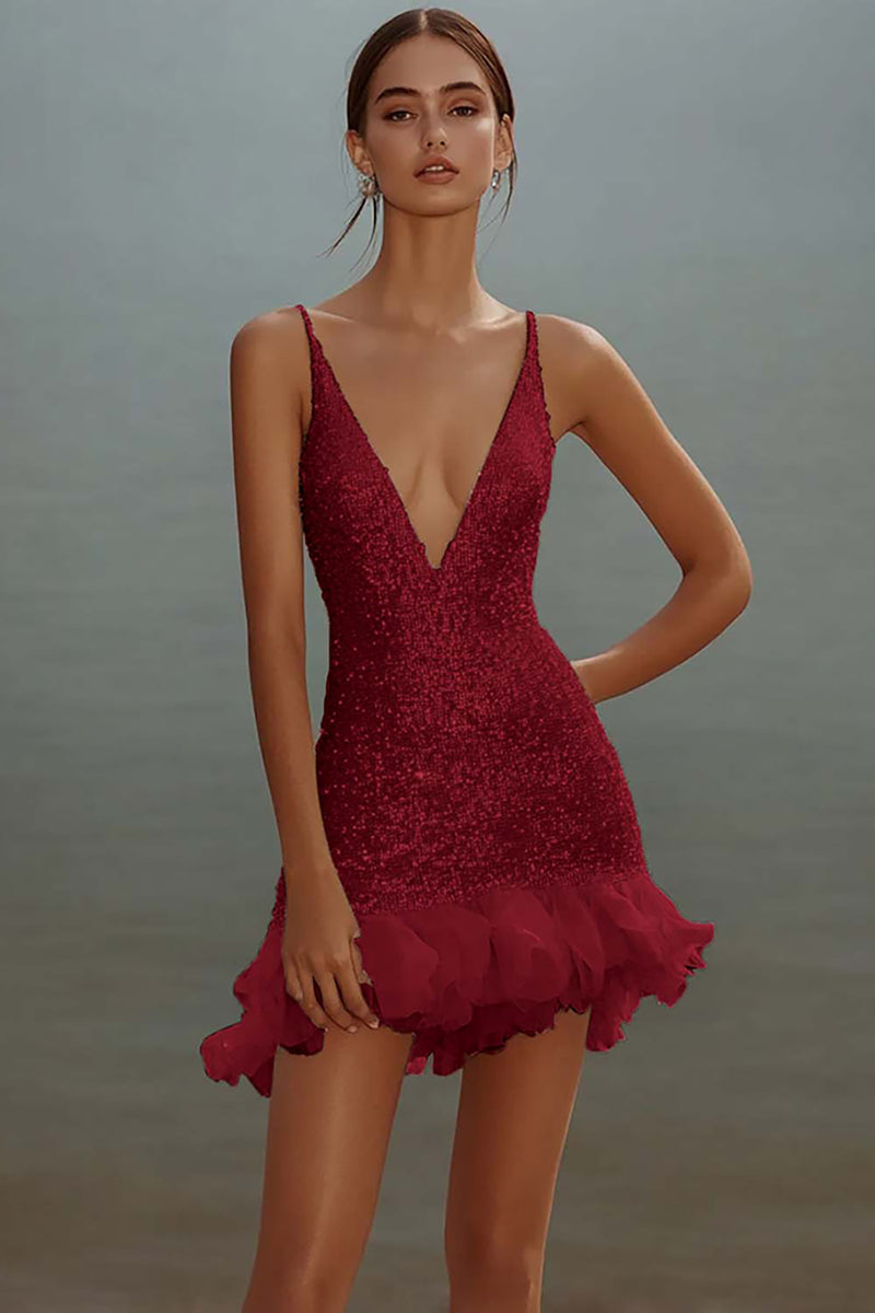 Laden Sie das Bild in den Galerie-Viewer, Weißes Figurbetontes Spaghettiträger Kurzes Standesamtkleid mit Pailletten