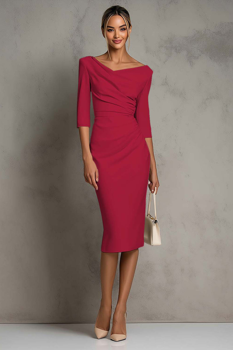 Laden Sie das Bild in den Galerie-Viewer, Elfenbein Gerafftes Midi Arbeitskleid mit kurzen Ärmeln