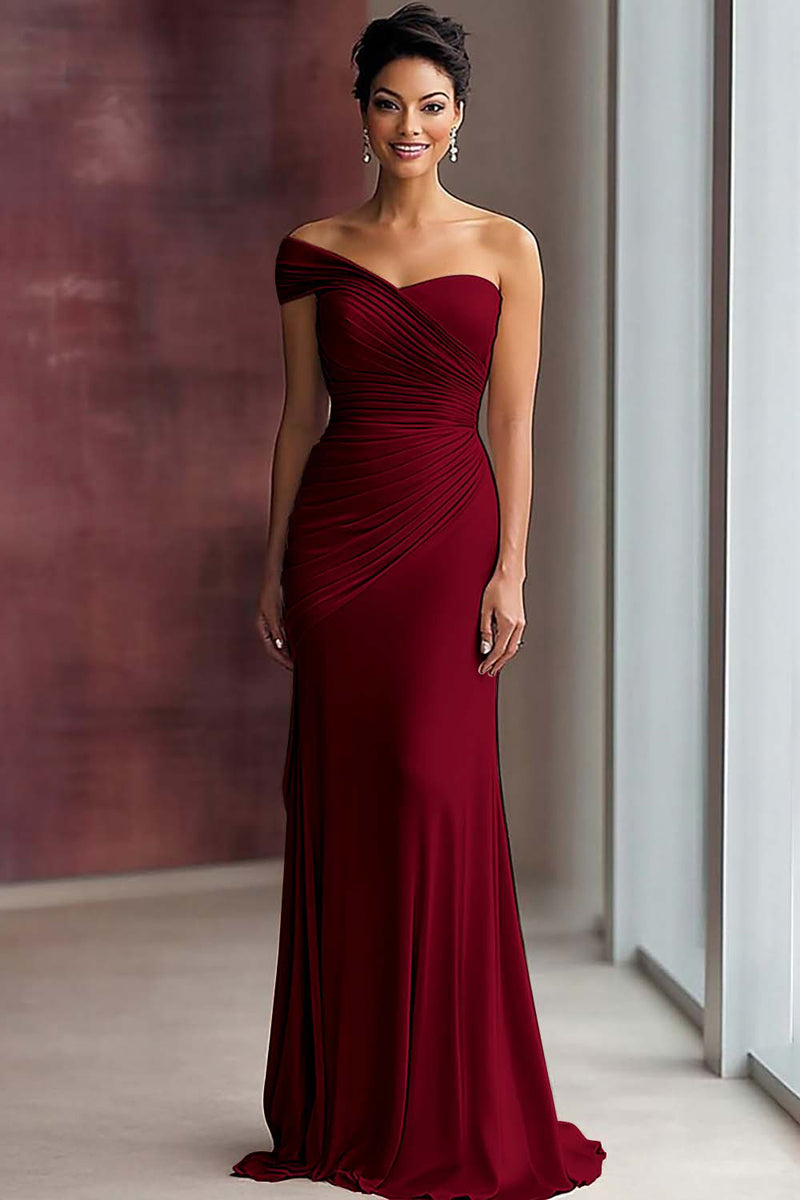 Laden Sie das Bild in den Galerie-Viewer, Helles Khaki Eine Schulter Etui Galakleid mit Falten