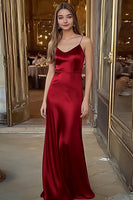 Laden Sie das Bild in den Galerie-Viewer, Spaghettiträger Kaffee Satin Langes Ballkleid