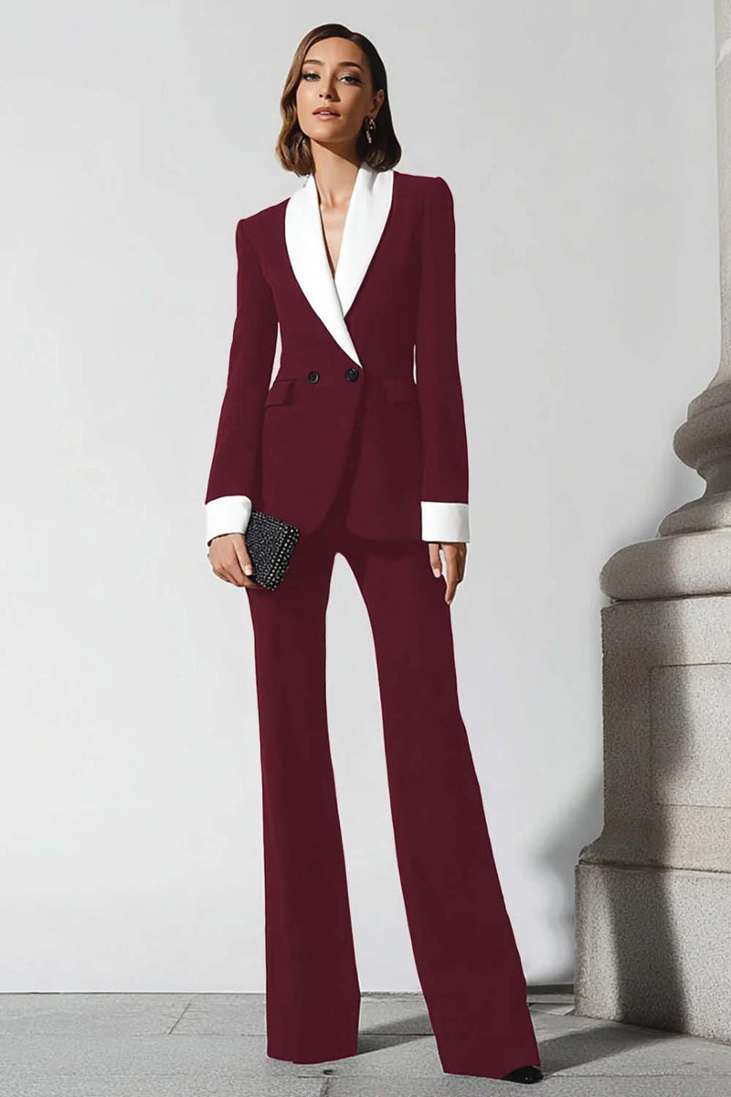 Laden Sie das Bild in den Galerie-Viewer, 2-teilige Business-Anzüge mit schwarzem Schal mit Schlagbein und Revers