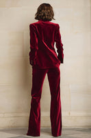 Laden Sie das Bild in den Galerie-Viewer, Samt 2-teilige Einreihige Damenanzüge mit pflaumenfarbenem Spitzrevers