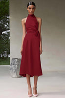 Laden Sie das Bild in den Galerie-Viewer, Rosa A-Linie Neckholder Teelänge Satin Partykleid