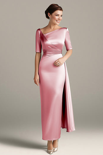 Silbergraues Etui Mutterkleid aus Satin mit halben Ärmeln