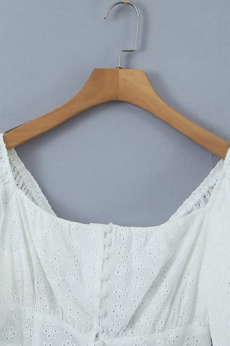 Laden Sie das Bild in den Galerie-Viewer, Weißes kurzes Kleid mit langen Ärmeln