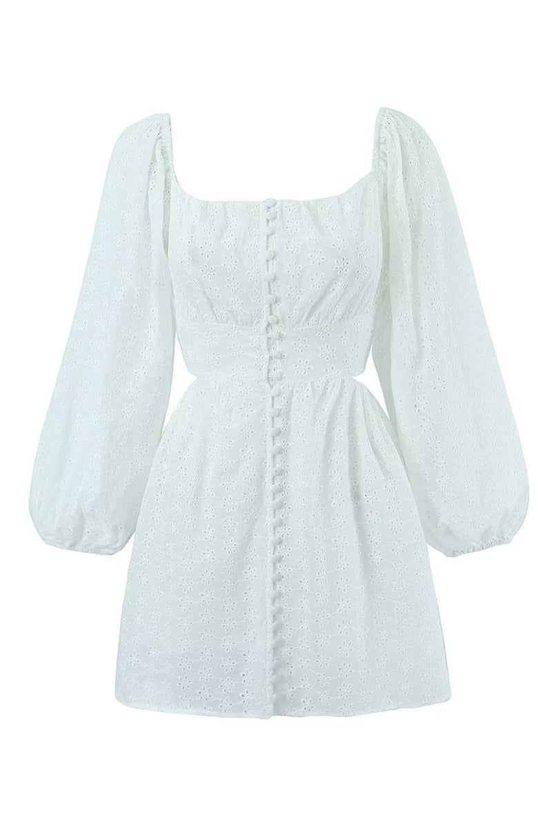 Laden Sie das Bild in den Galerie-Viewer, Weißes kurzes Kleid mit langen Ärmeln