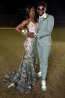 Laden Sie das Bild in den Galerie-Viewer, Mint 3 Stück gekerbtes Revers Herren Abschlussball Hochzeitsanzüge