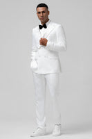 Laden Sie das Bild in den Galerie-Viewer, Weißer Slim-Fit Peak Revers Jacquard Zweireihige 2-teilige Herrenanzüge