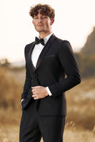 Laden Sie das Bild in den Galerie-Viewer, Schwarze 3-teilige Schal Revers Slim Fit Herrenanzüge