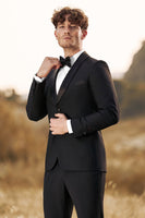 Laden Sie das Bild in den Galerie-Viewer, Schwarze 3-teilige Schal Revers Slim Fit Herrenanzüge