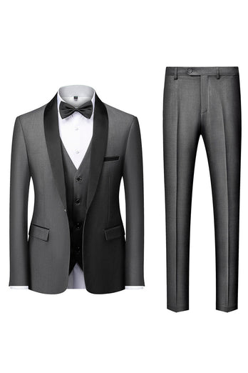 Schwarzes Schal Revers 3-teilige Slim-Fit Anzüge für Herren