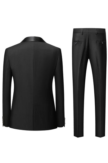 Schwarzes Schal Revers 3-teilige Slim-Fit Anzüge für Herren