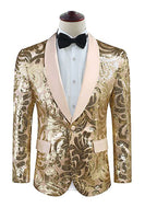 Laden Sie das Bild in den Galerie-Viewer, Goldener Schal Revers Pailletten Herren Blazer