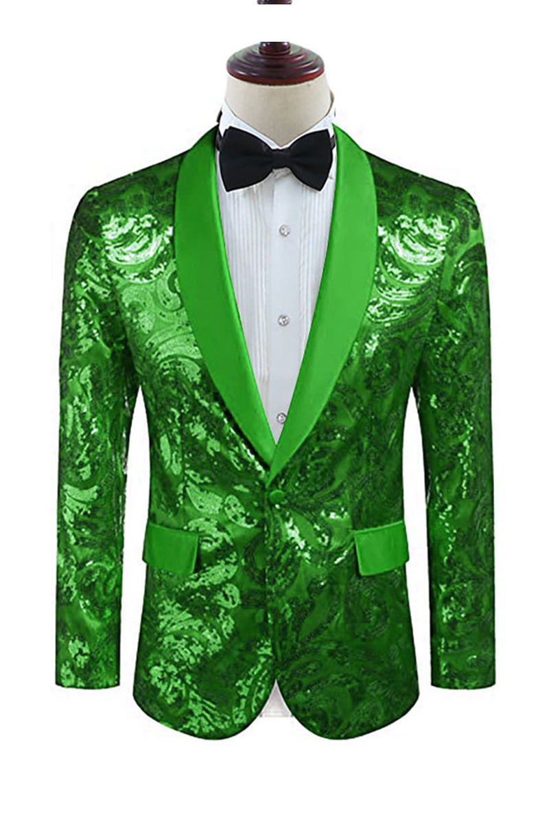 Laden Sie das Bild in den Galerie-Viewer, Goldener Schal Revers Pailletten Herren Blazer