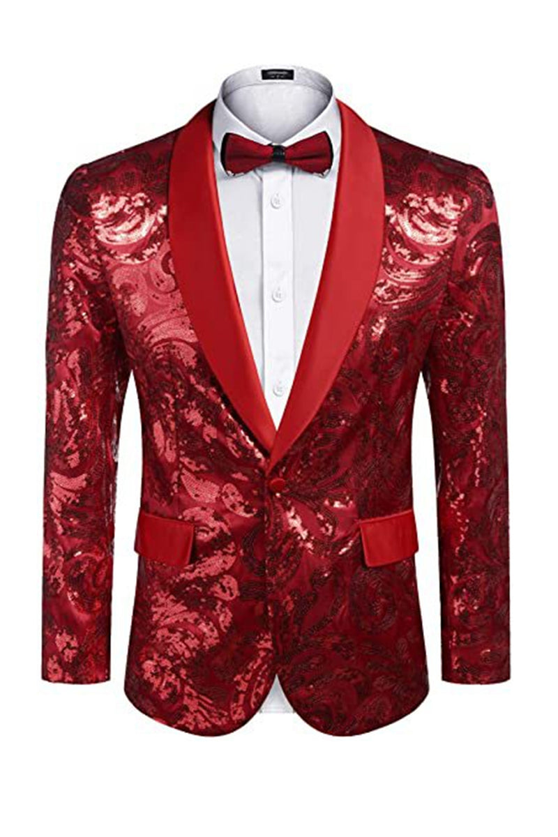 Laden Sie das Bild in den Galerie-Viewer, Goldener Schal Revers Pailletten Herren Blazer