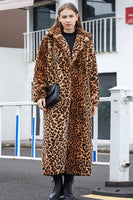 Laden Sie das Bild in den Galerie-Viewer, Brauner Leopard gekerbtes Revers Kunstfell Pelz Shearling Mantel