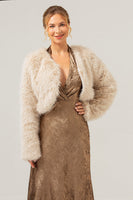 Laden Sie das Bild in den Galerie-Viewer, Offene Vorderseite Apricot Shearling Kunstpelz Cropped Mantel