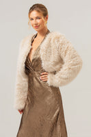 Laden Sie das Bild in den Galerie-Viewer, Offene Vorderseite Apricot Shearling Kunstpelz Cropped Mantel