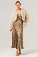 Laden Sie das Bild in den Galerie-Viewer, Offene Vorderseite Apricot Shearling Kunstpelz Cropped Mantel