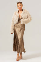 Laden Sie das Bild in den Galerie-Viewer, Offene Vorderseite Apricot Shearling Kunstpelz Cropped Mantel