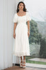 Laden Sie das Bild in den Galerie-Viewer, A-Linie plissiertes weißes Kleid mit Puffärmeln