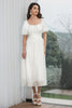 Laden Sie das Bild in den Galerie-Viewer, A-Linie plissiertes weißes Kleid mit Puffärmeln