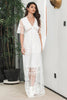 Laden Sie das Bild in den Galerie-Viewer, Weißes formelles Boho Maxi Partykleid aus Spitze