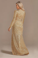 Laden Sie das Bild in den Galerie-Viewer, Glitzerndes Marineblaues Brautmutterkleid mit langen Ärmeln