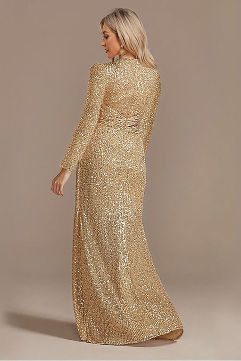 Laden Sie das Bild in den Galerie-Viewer, Glitzerndes Marineblaues A-Linie V-Ausschnitt Chorkleid mit Pailletten