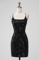 Laden Sie das Bild in den Galerie-Viewer, Königsblaues figurbetontes kurzes Abiballkleid mit Pailletten und Schnürung am Rücken