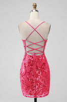 Laden Sie das Bild in den Galerie-Viewer, Königsblaues figurbetontes kurzes Abiballkleid mit Pailletten und Schnürung am Rücken