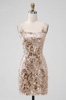 Laden Sie das Bild in den Galerie-Viewer, Königsblaues figurbetontes kurzes Abiballkleid mit Pailletten und Schnürung am Rücken