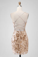 Laden Sie das Bild in den Galerie-Viewer, Königsblaues figurbetontes kurzes Abiballkleid mit Pailletten und Schnürung am Rücken