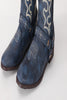 Laden Sie das Bild in den Galerie-Viewer, Blau bestickte Cowgirl Boho Mid Calf Stiefel