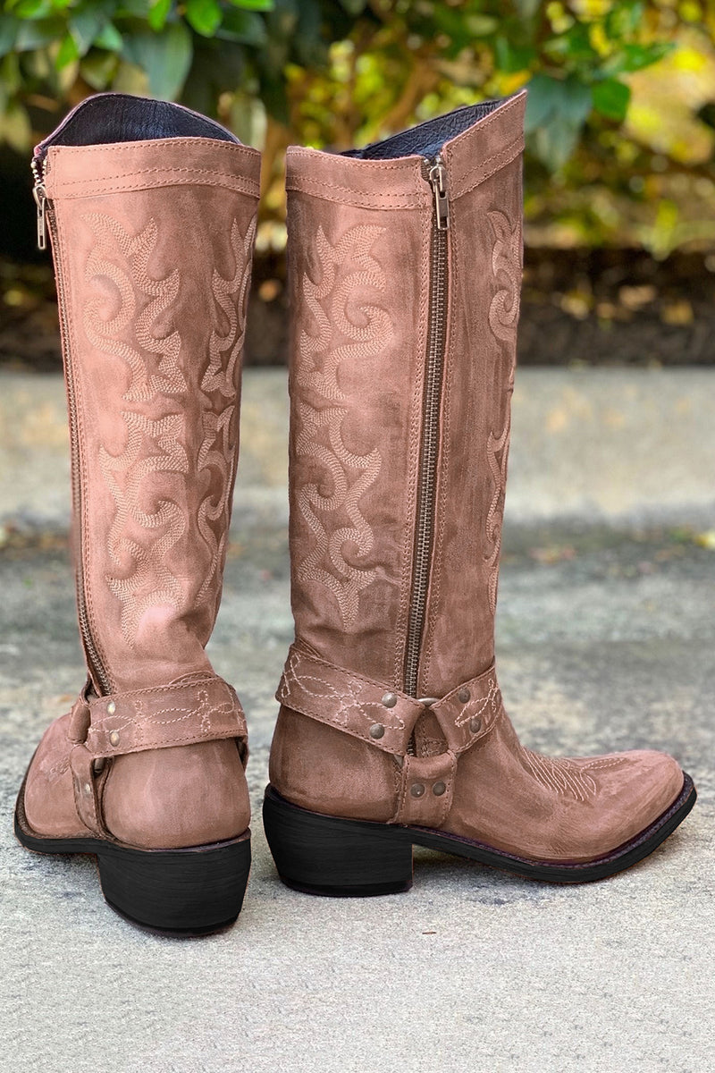 Laden Sie das Bild in den Galerie-Viewer, Blau bestickte Cowgirl Boho Mid Calf Stiefel