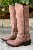 Laden Sie das Bild in den Galerie-Viewer, Blau bestickte Cowgirl Boho Mid Calf Stiefel