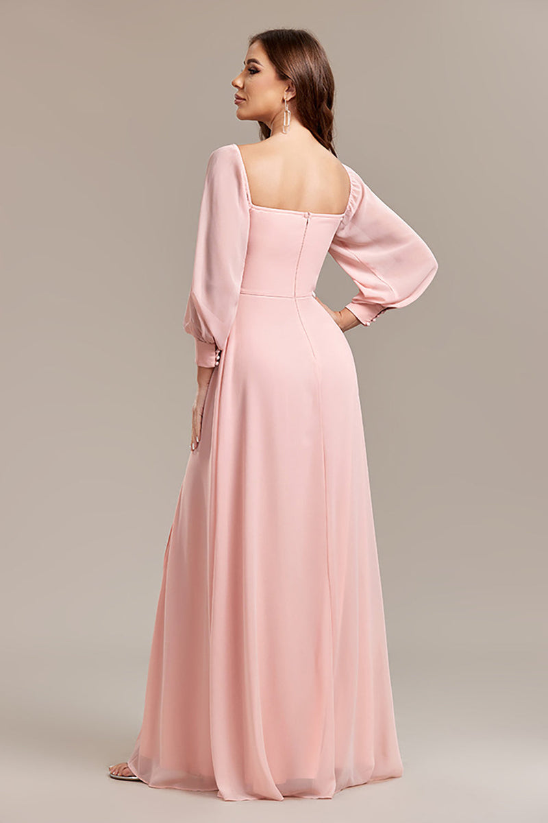 Laden Sie das Bild in den Galerie-Viewer, Schulterfreies langes Blush formelles Kleid in A-Linie mit Schlitz